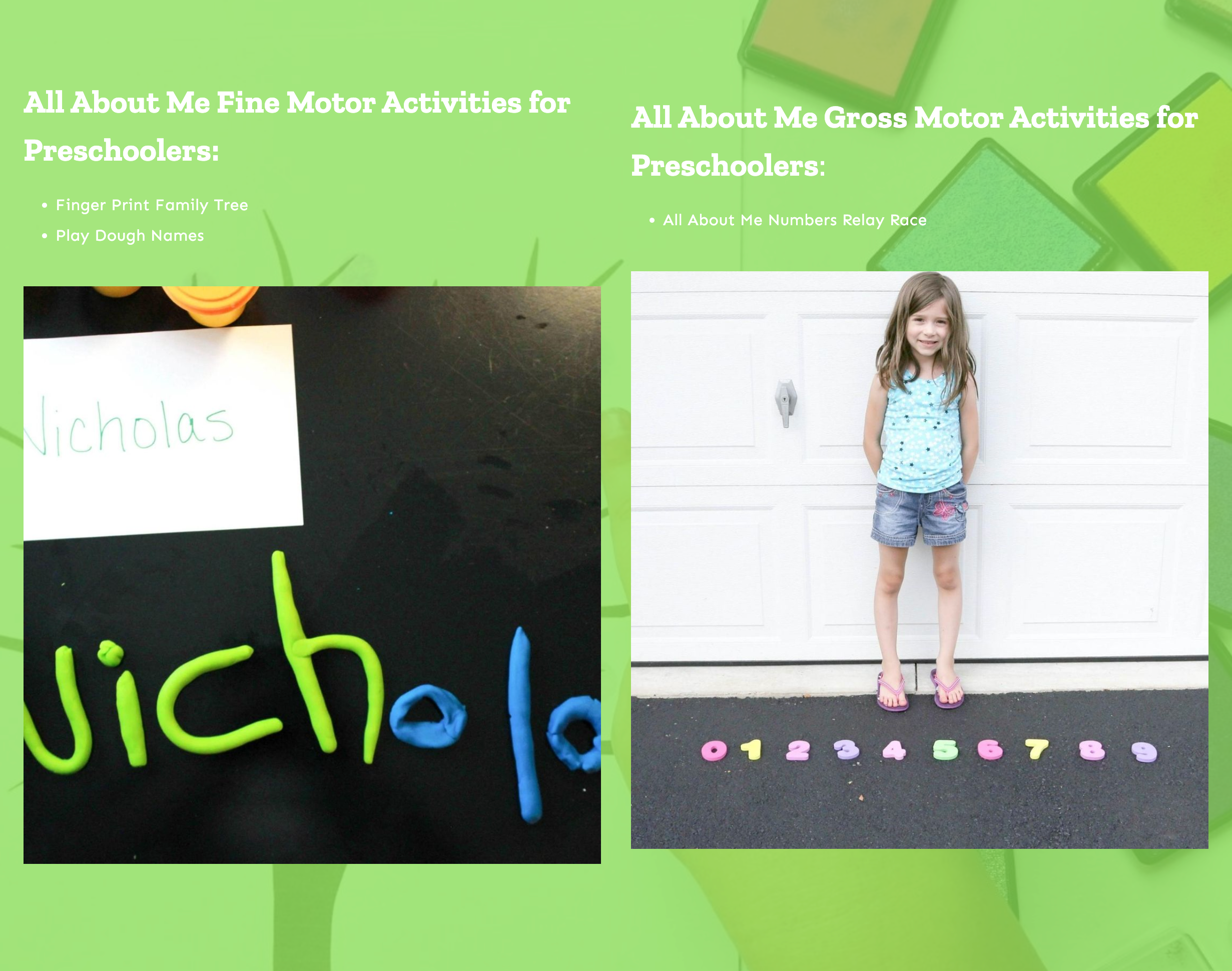 all about me fine motor and gross motor activities list