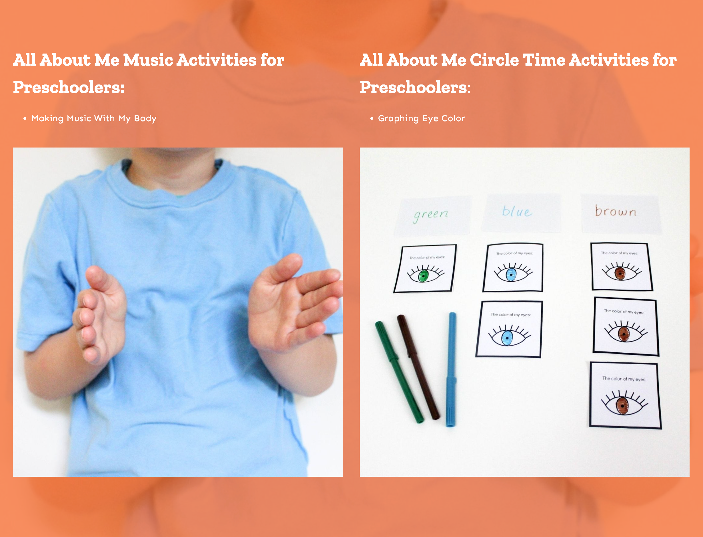 List of music and circle time activities for all about me preschool activity plans