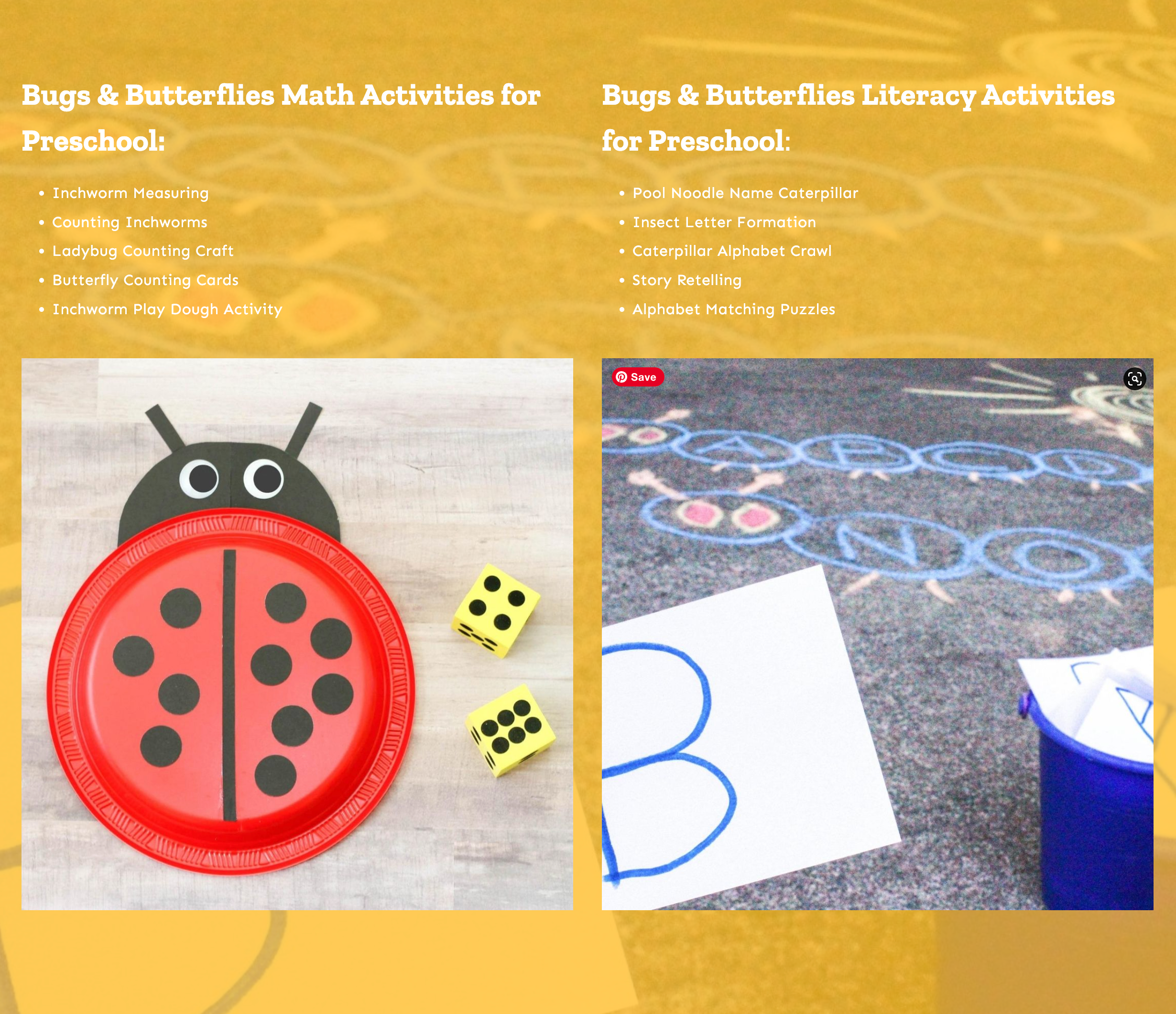 math and literacy activities list for bugs and butterflies preschool activity plans