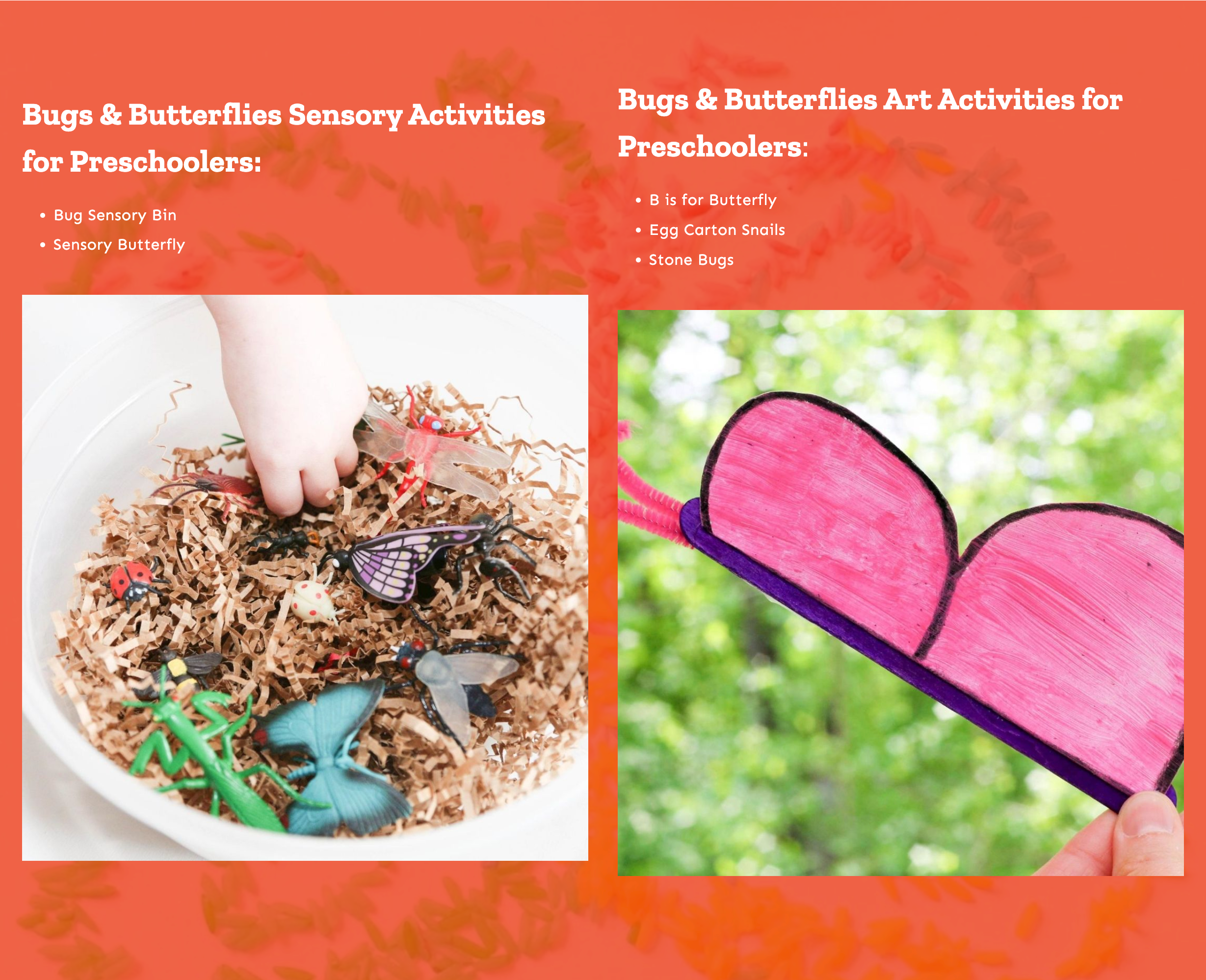 bug and butterfly theme sensory and art activities