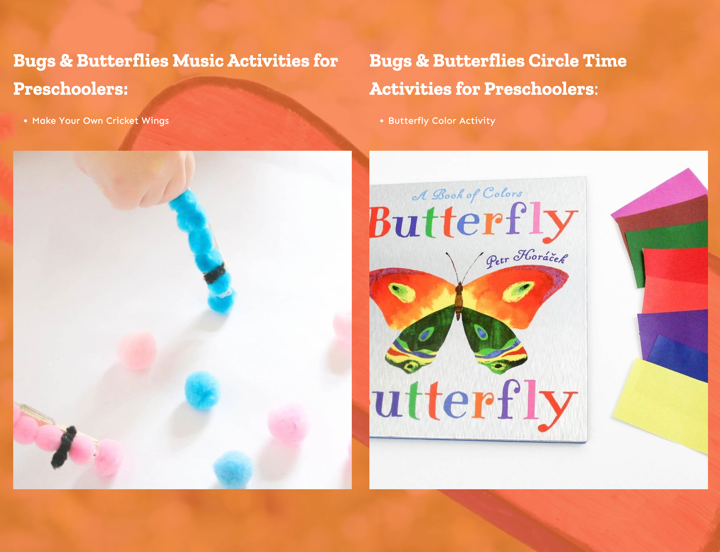 music and circle time activities for preschool bug and butterflies theme