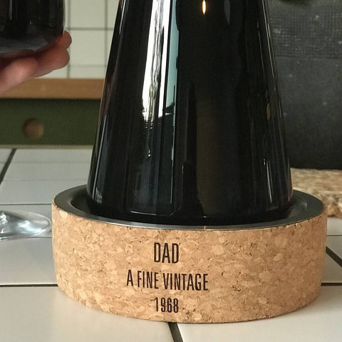 cork and steel wine coaster engraved with DAD a fine vintage