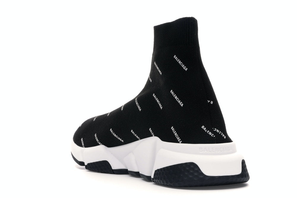 balenciaga speed trainer logo print black white