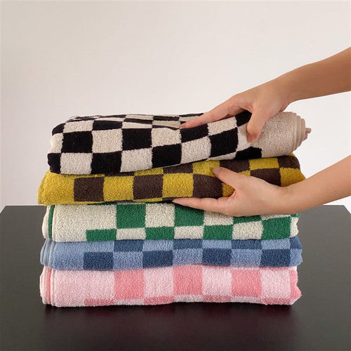 Checkered Pattern Hand Towel, Household Hand Towel, Soft Skin