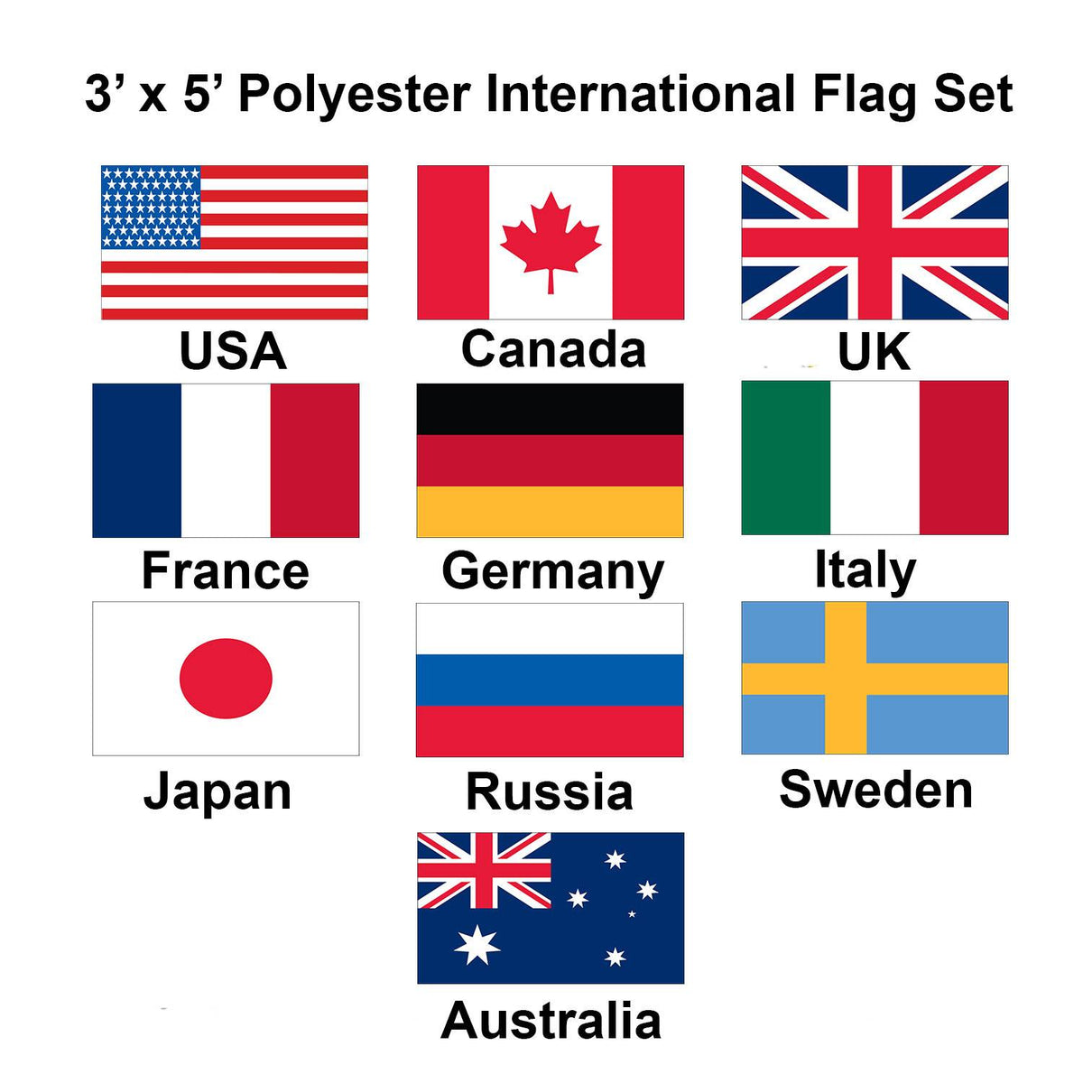 3 X 5 Set Of 10 International Flags Set 1 1 800 Flags