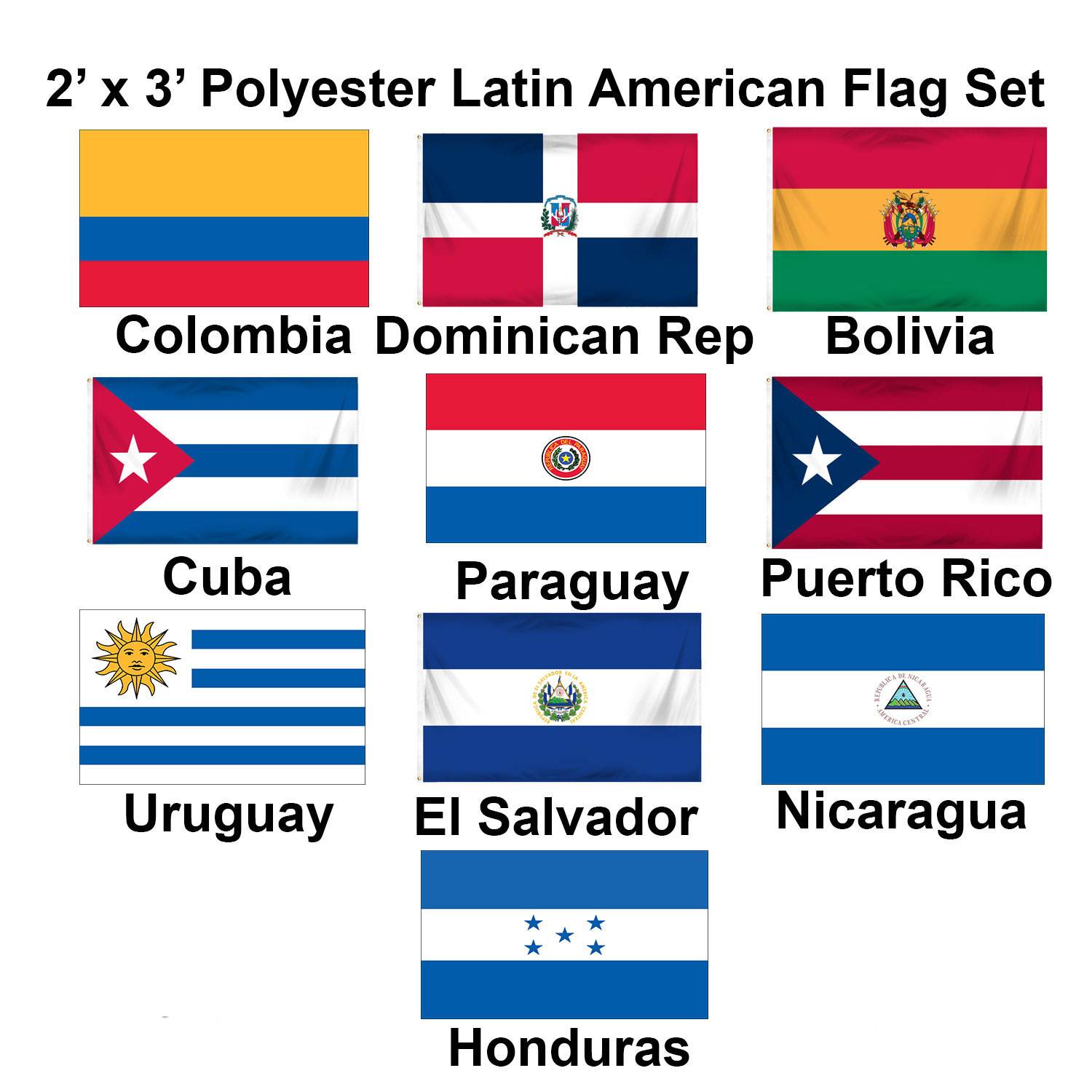 2' x 3' Set of 10 LatinAmerican Flags set 2 1800 Flags