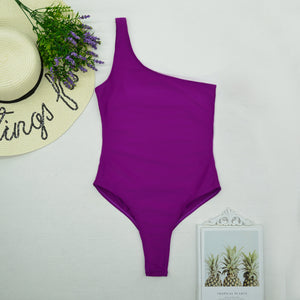 Solid Purple Padded One Shoulder Backless One Piece