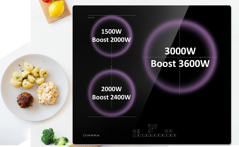 CIARRA 3 Zones Built-in Induction Hob with Boost and FlexZone CBBIH3BF-OW