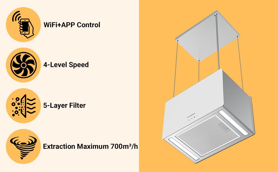 CIARRA Island Cooker Hood 48cm A++ Energy Rating CBCB4850-OW