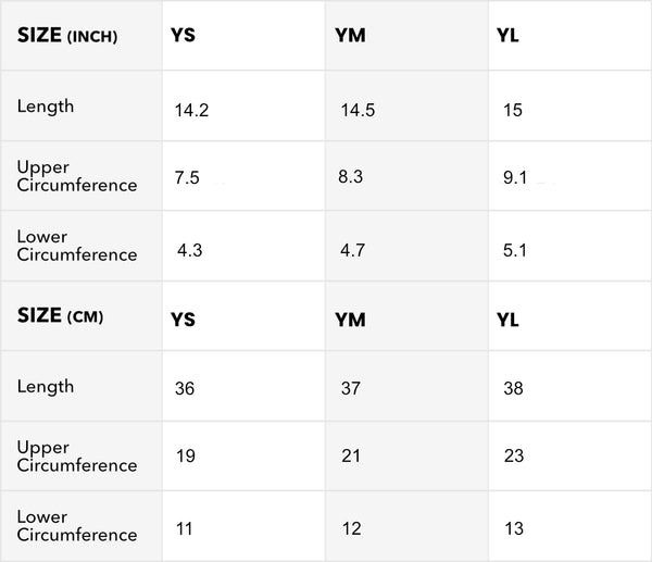 Youth Arm Sleeve Size Chart