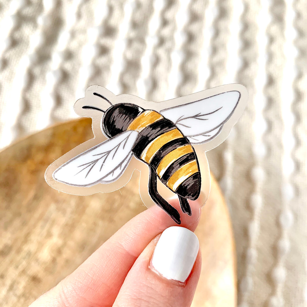 Clear Honey Bee Sticker, 2x2.25 in.