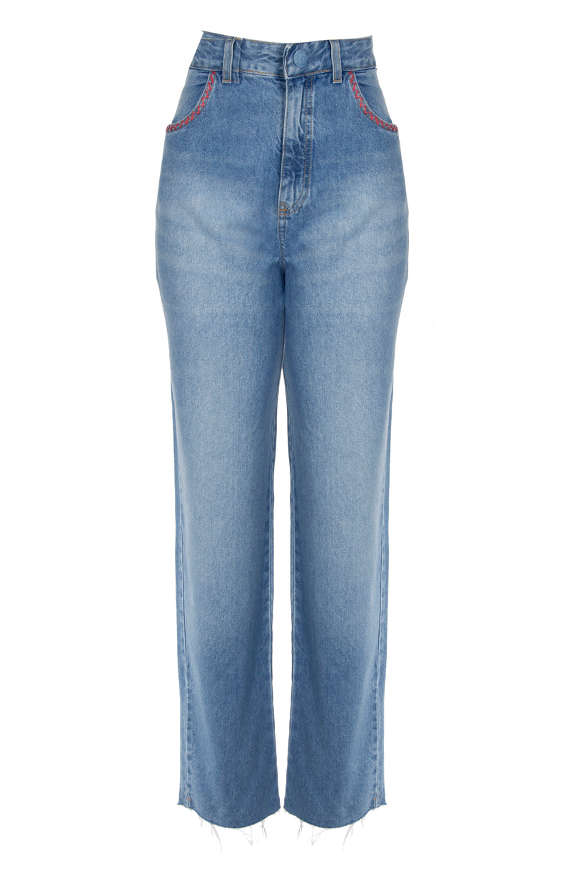 High Waist Embroidered Straight Jeans - Base Luisa