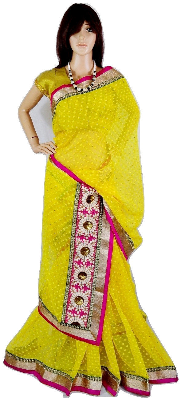 yellow colour party wear saree