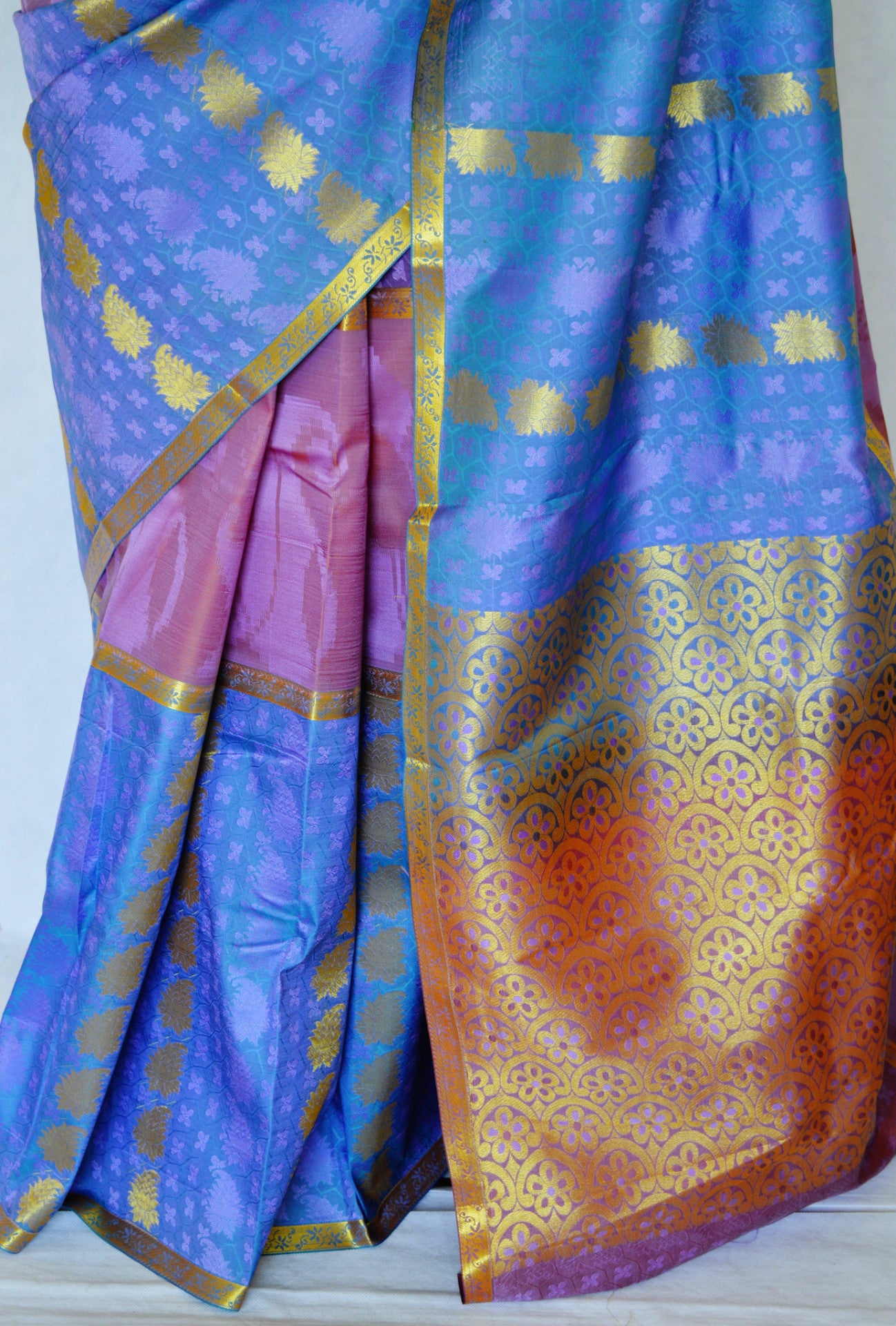 Purple, Blue & Onion Colour Kanchipuram Silk Saree – Nandika's Sarees