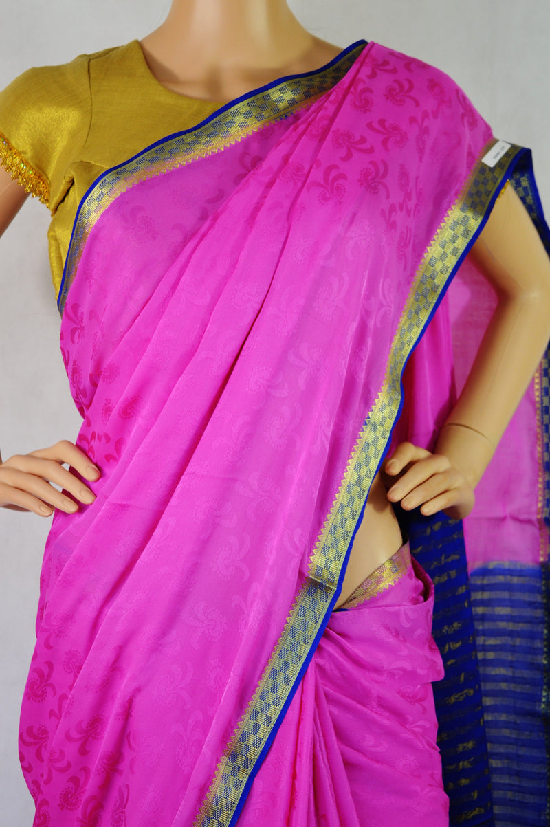 Pink,Blue & Gold Colour Kazmeer Silk Saree