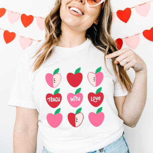 Teach with Love Glitter Graphic T-Shirt - Tees2urdoor