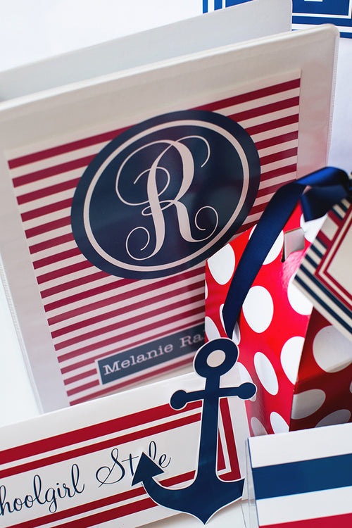 Preppy Nautical Red and Navy Blue Monogram Letters {UPRINT}