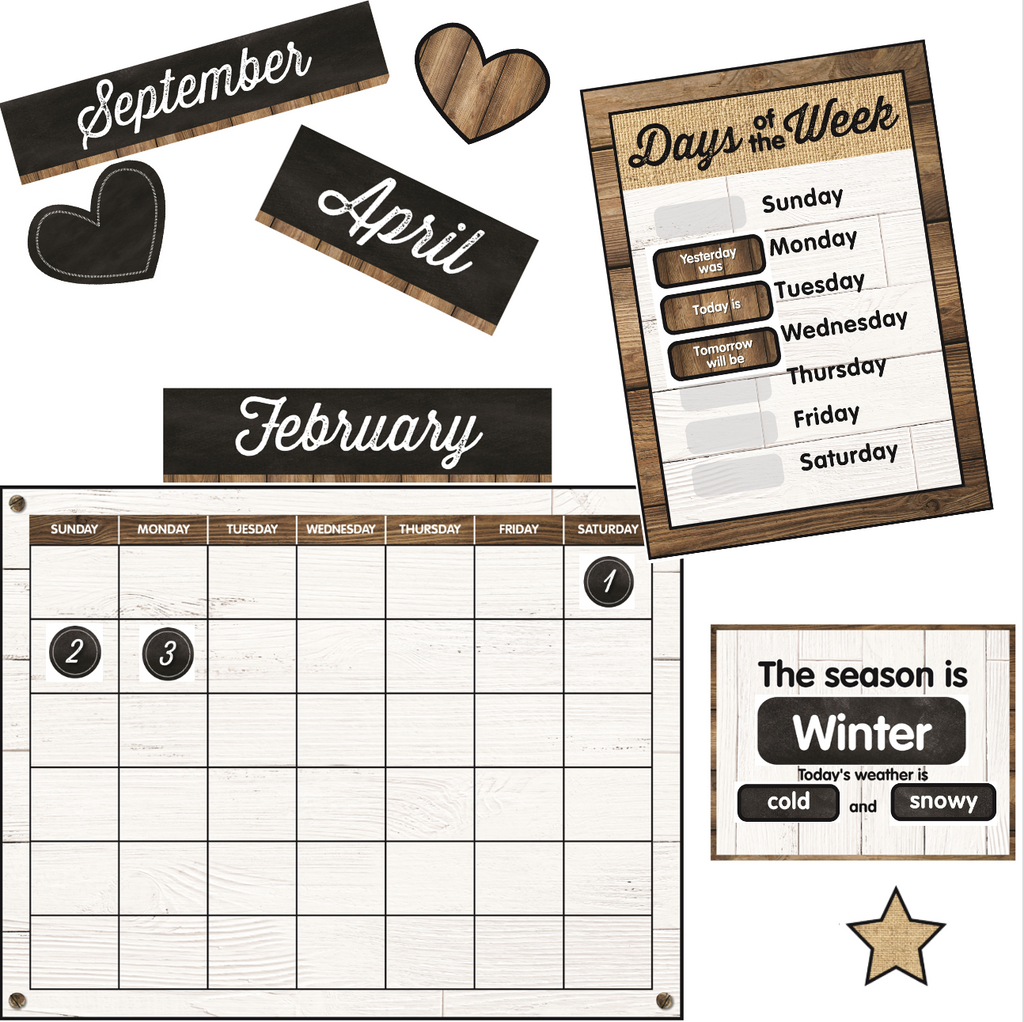 Schoolgirl Style Industrial Chic Calendar Bulletin Board Set