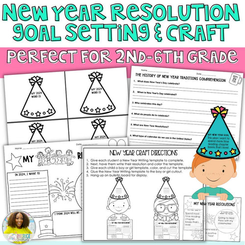 New Years 2024 Activity Bundle Goals, Resolutions, Bulletin Board