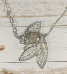 Filigree designed Fish Pendant with Crazy Lace Agate