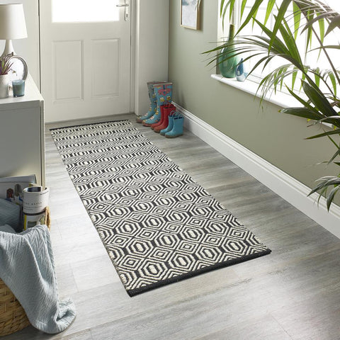 Geo Flatweave - Black/Cream - Runner - Rug Guru