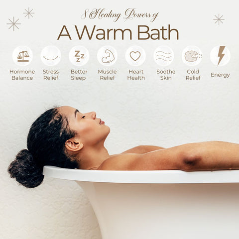 the healing powers of a warm bath woman in tub relaxing