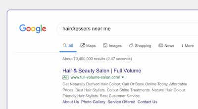 hair salon Google Ad