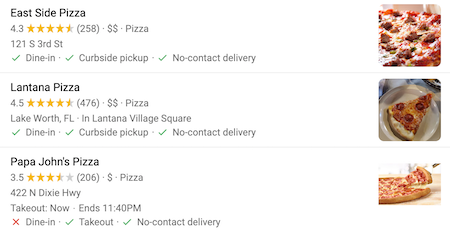 pizza restaurant listing