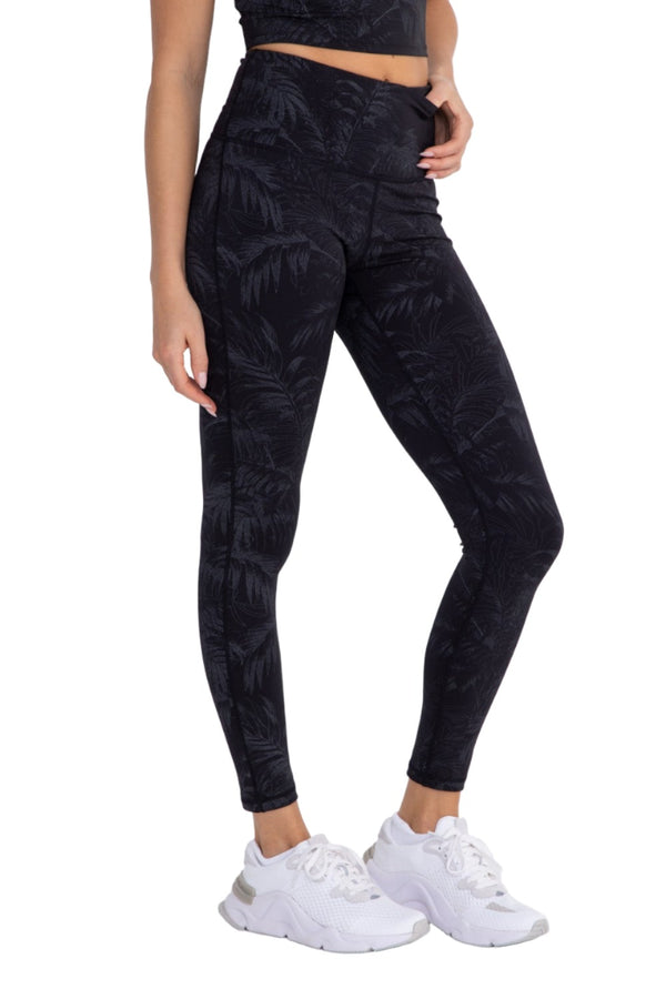 Sage Collective Foil Camo-Print Leggings High Waist Black Size