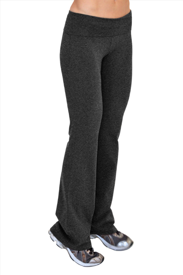 Womens & Plus Stretch Cotton Foldover Waist Bootcut Workout Yoga Pants  (3PK: BLACK/CHARCOAL/H GREY, 1X) 