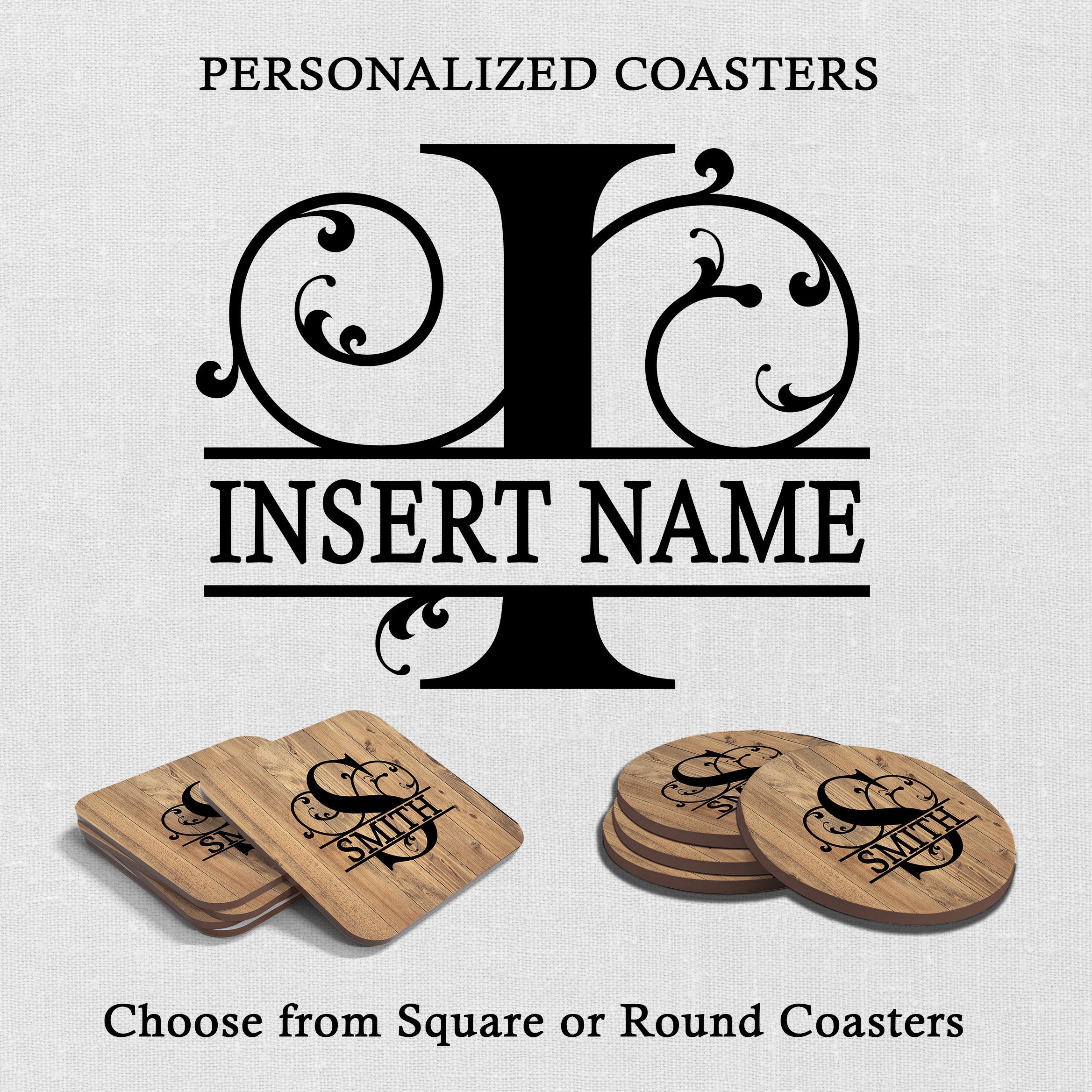 Hardboard Coasters - Personalized Monogram Name