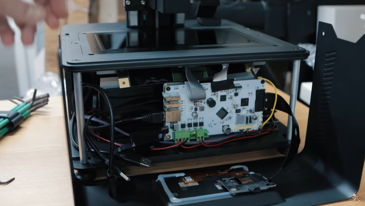 The inside of Sonic Mighty 8K 3D resin printer