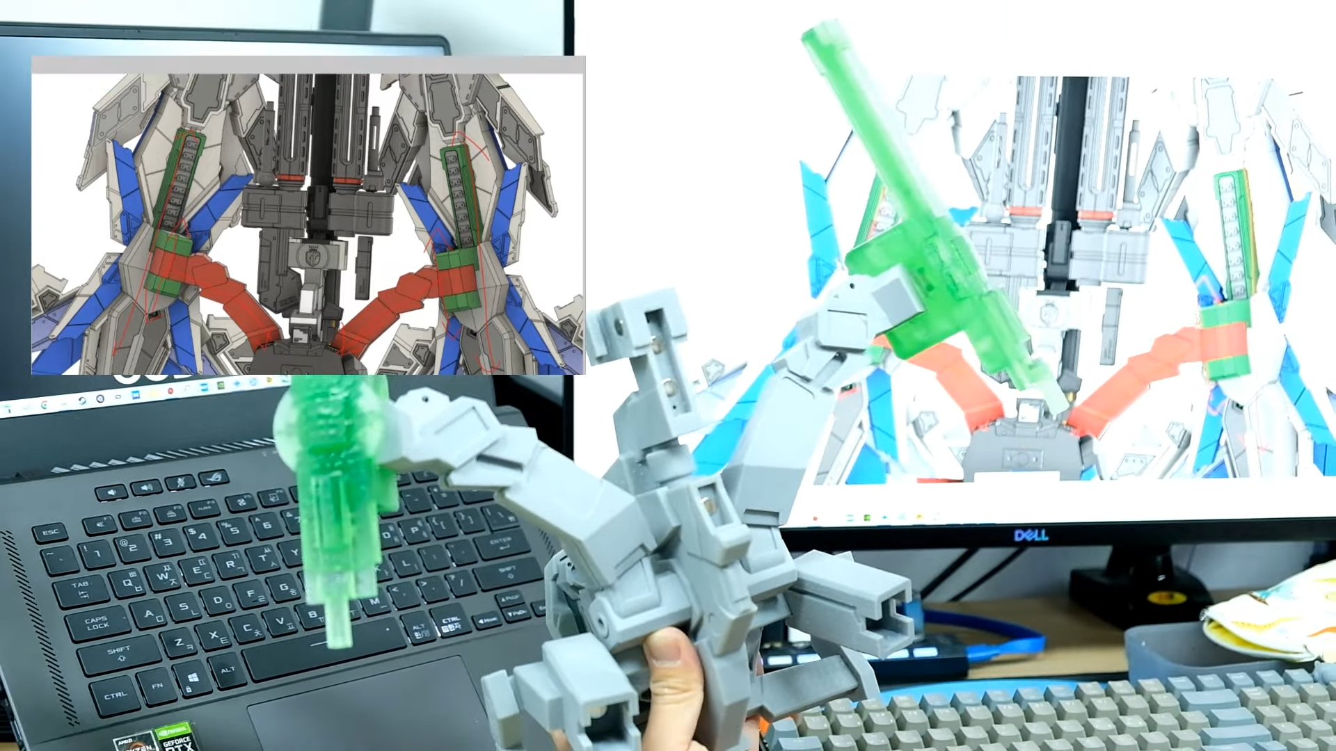 Assembling the parts for 3D printed Gundam model