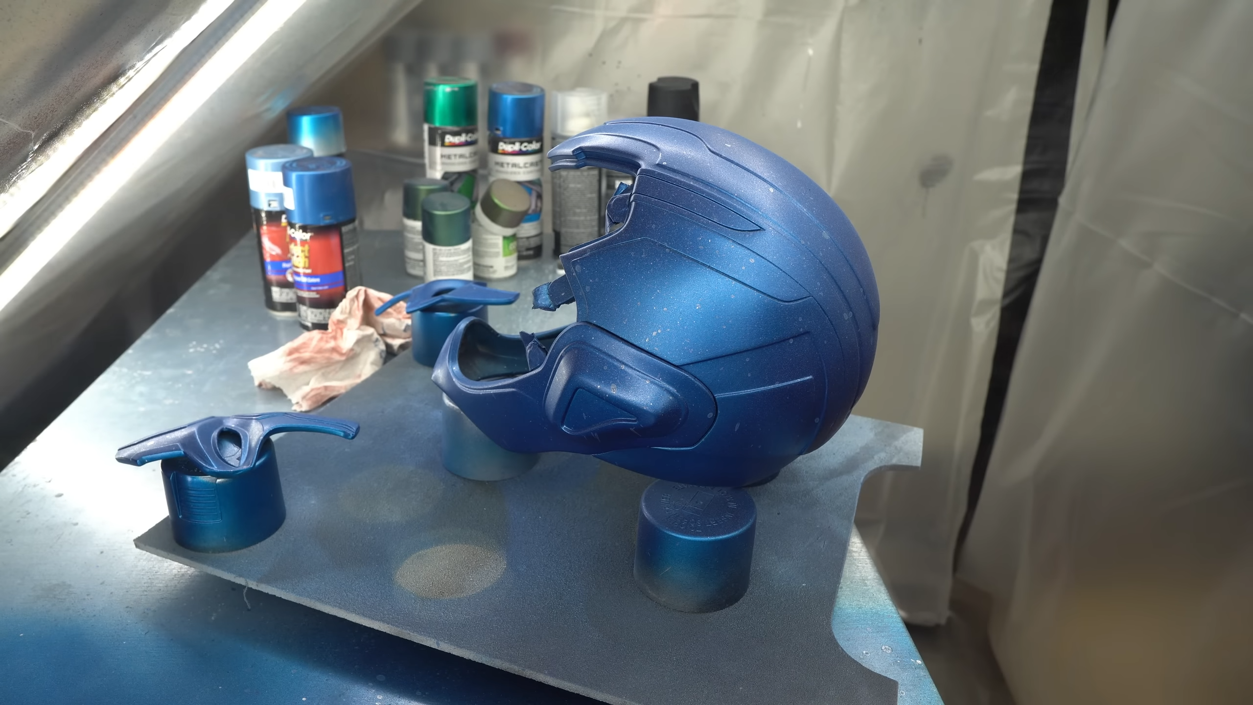 Painting the Blue Beetle resin 3d printed helmet