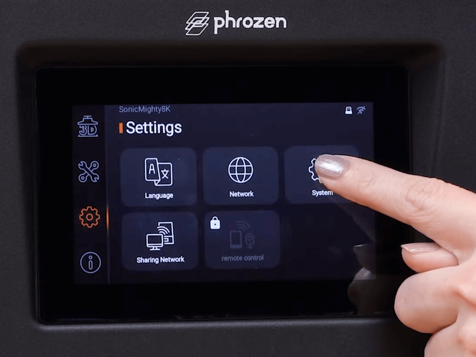 Choose System on the touch panel.