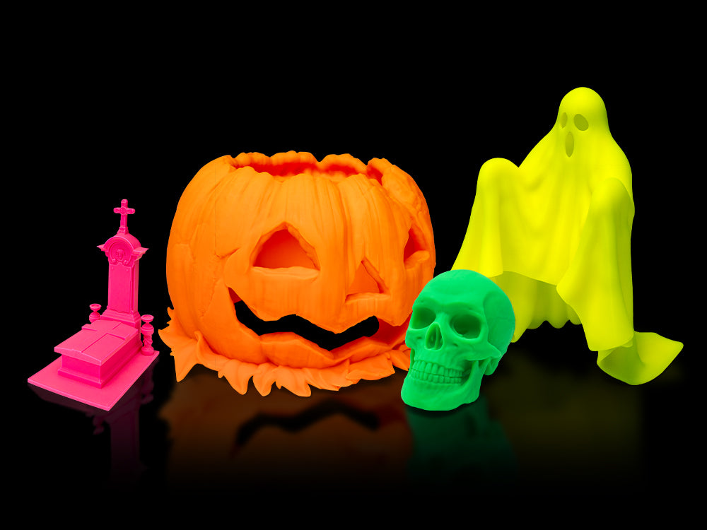 Halloween decorations printed with colorful neon resin