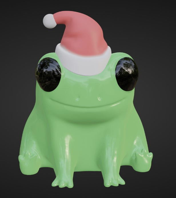 3D printed frog model with a Christmas hat
