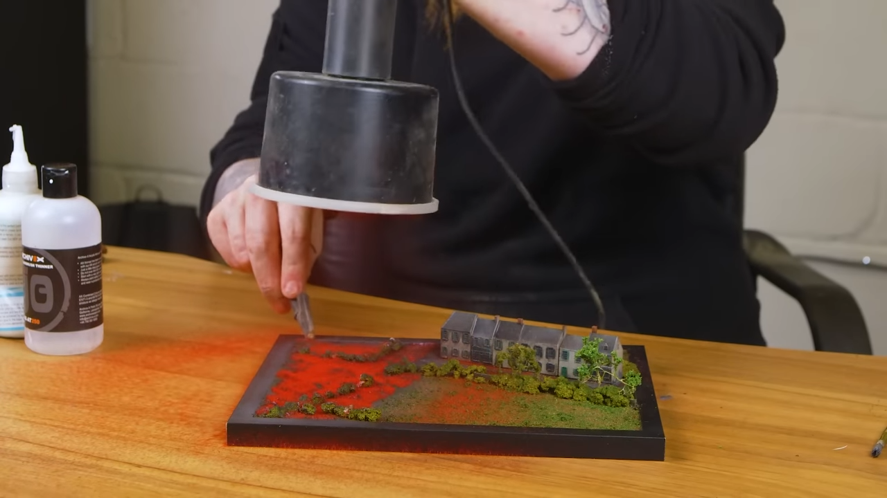 Adding red weed details to the War of the Worlds 3D printed diorama model