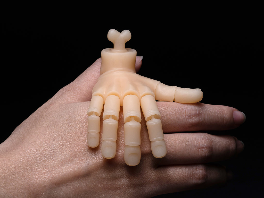 3D printed movable hand printed with Beige Flex resin