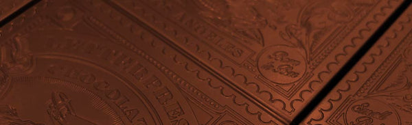 closeup of a letterpress chocolate bar
