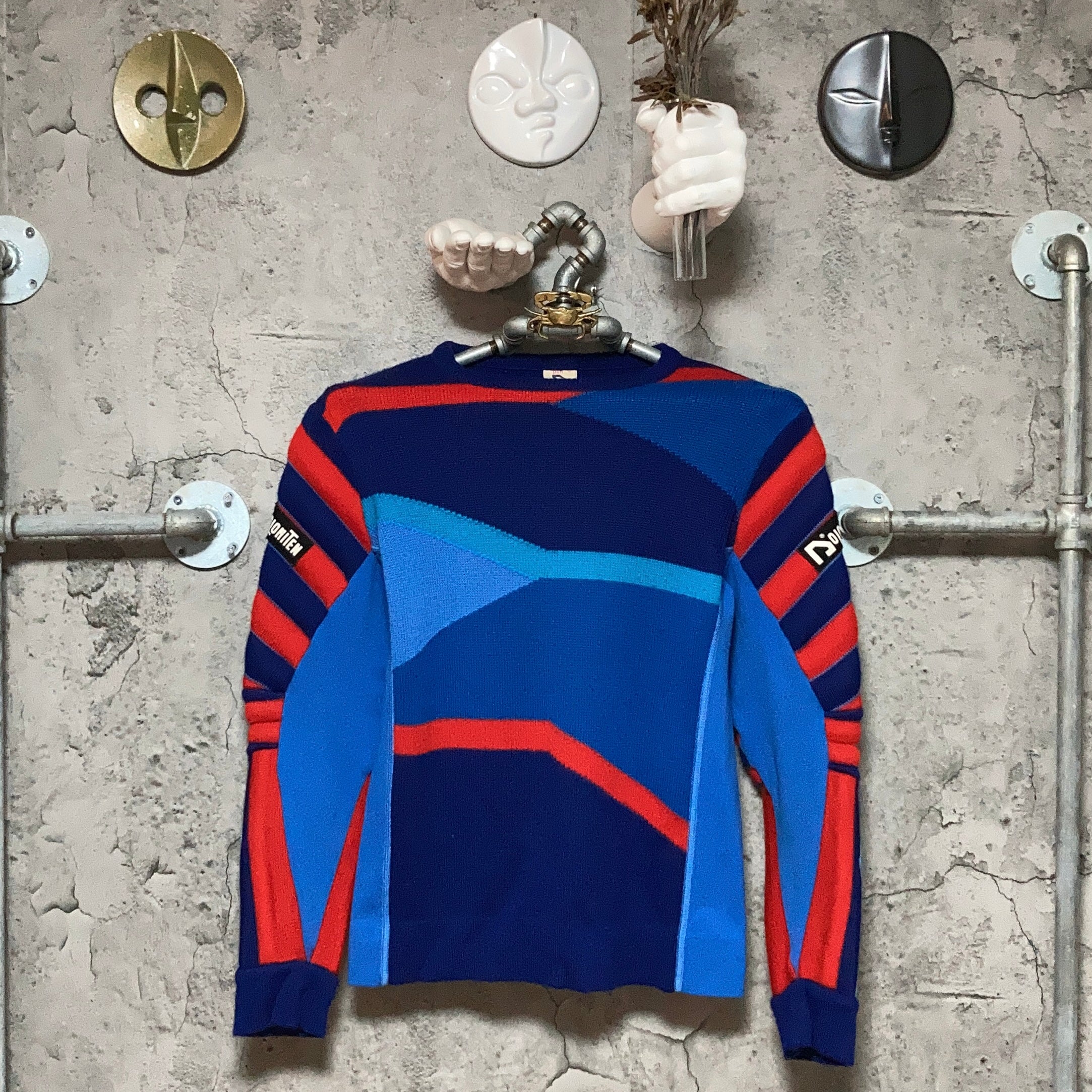 elbow padded ski racing knit sweater blue Pull Dolomiten – 雑居ビル