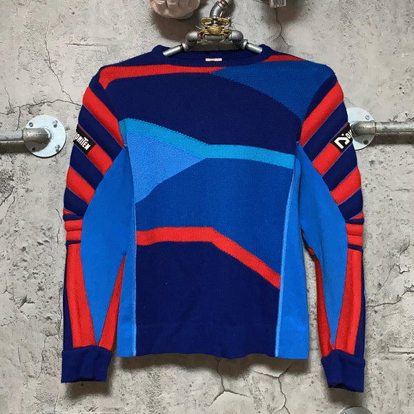 elbow padded ski racing knit sweater blue Pull Dolomiten – 雑居ビル