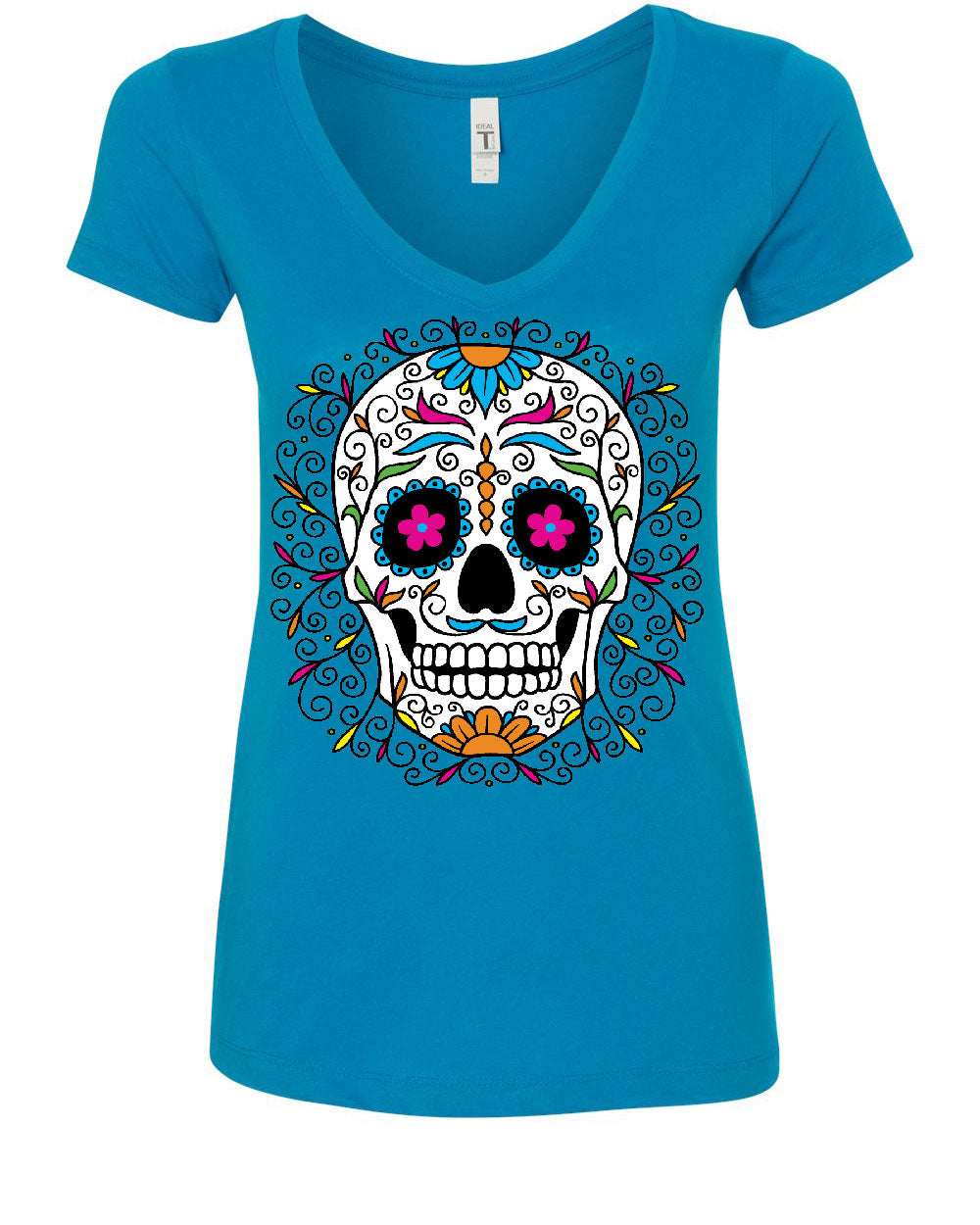 Floral Sugar Skull Day of the Dead V-Neck T-Shirt Dia de los Muertos | eBay
