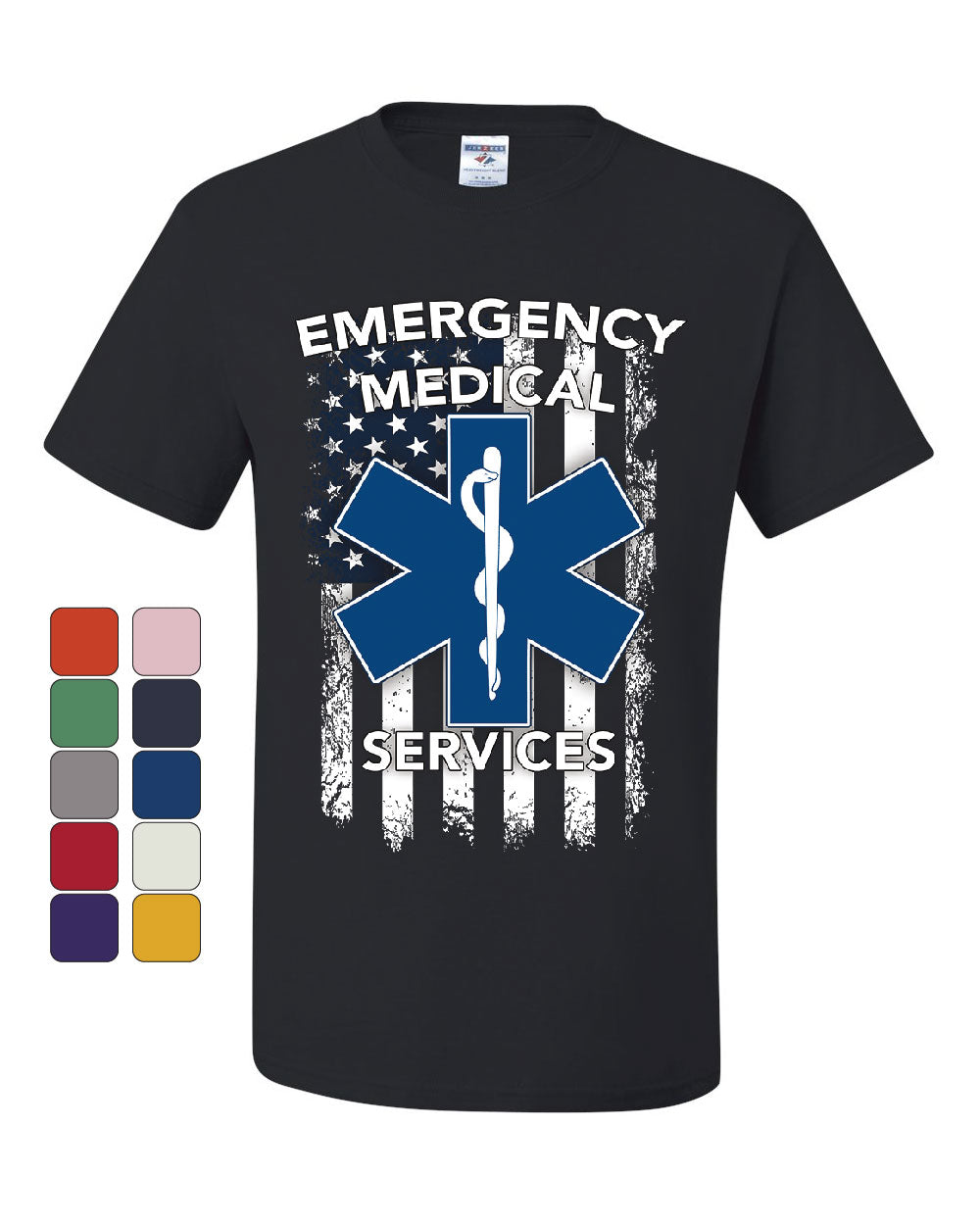 EMT Star of Life EMS Medic T-Shirt First Responders US Flag Tee Shirt ...