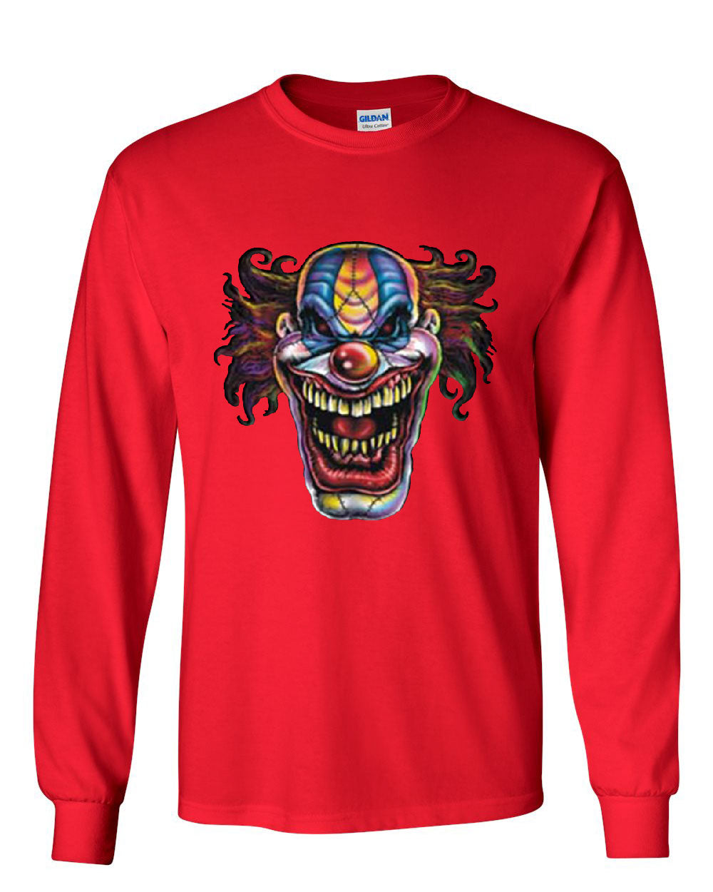 Mad Evil Clown Face Long Sleeve T-Shirt Scary Horror Insane Joker | eBay