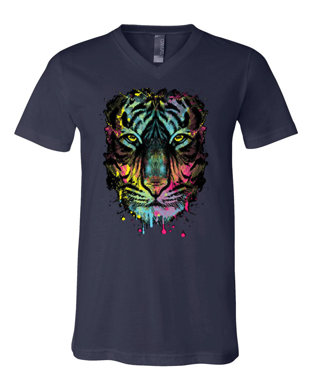 Neon Dripping Tiger Face V-Neck T-Shirt Wildlife Rave Music Tee | eBay