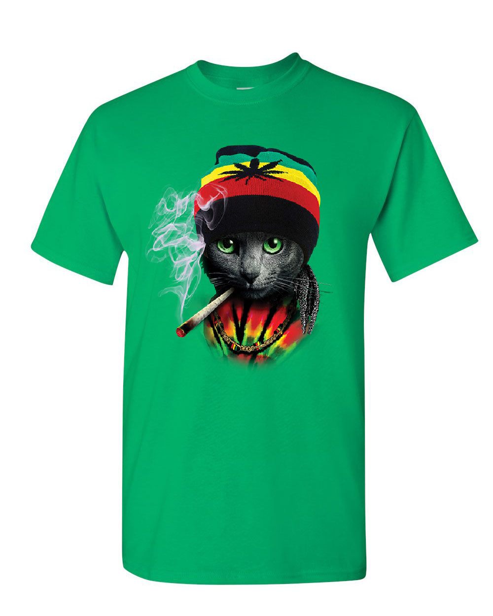 Rasta Cat T-Shirt Smoking Joint 420 Jamaica Marijuana Pot Weed Mens Tee ...