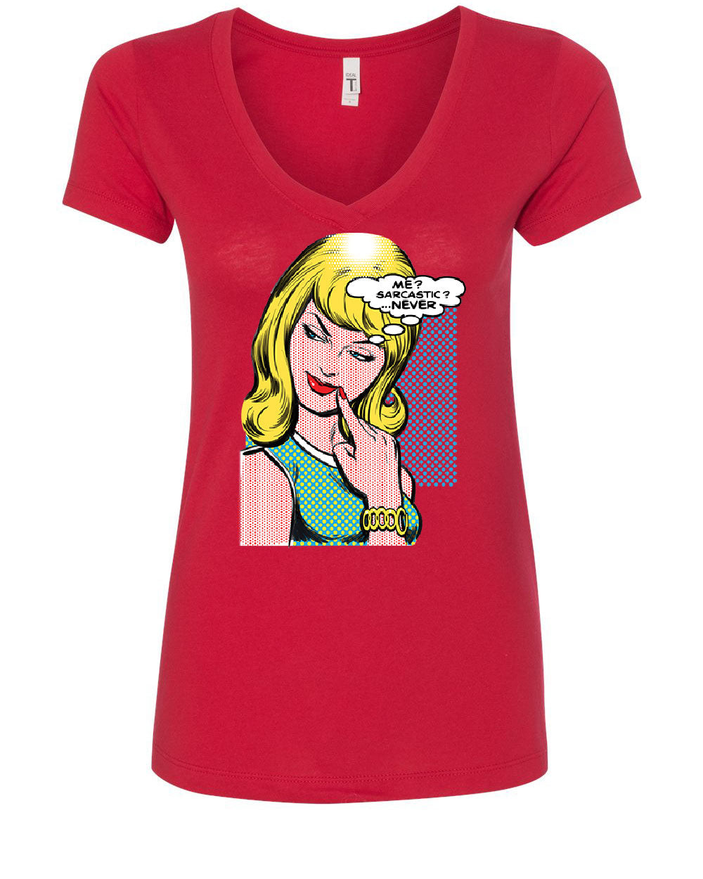 Me Sarcastic Never Women's V-Neck T-Shirt Funny Vintage Comic Pop Art Sarcasm - Picture 3 of 11