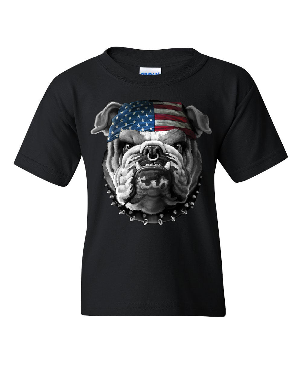 Mean American Bulldog Youth T-Shirt Stars and Stripes Bandana Badass ...