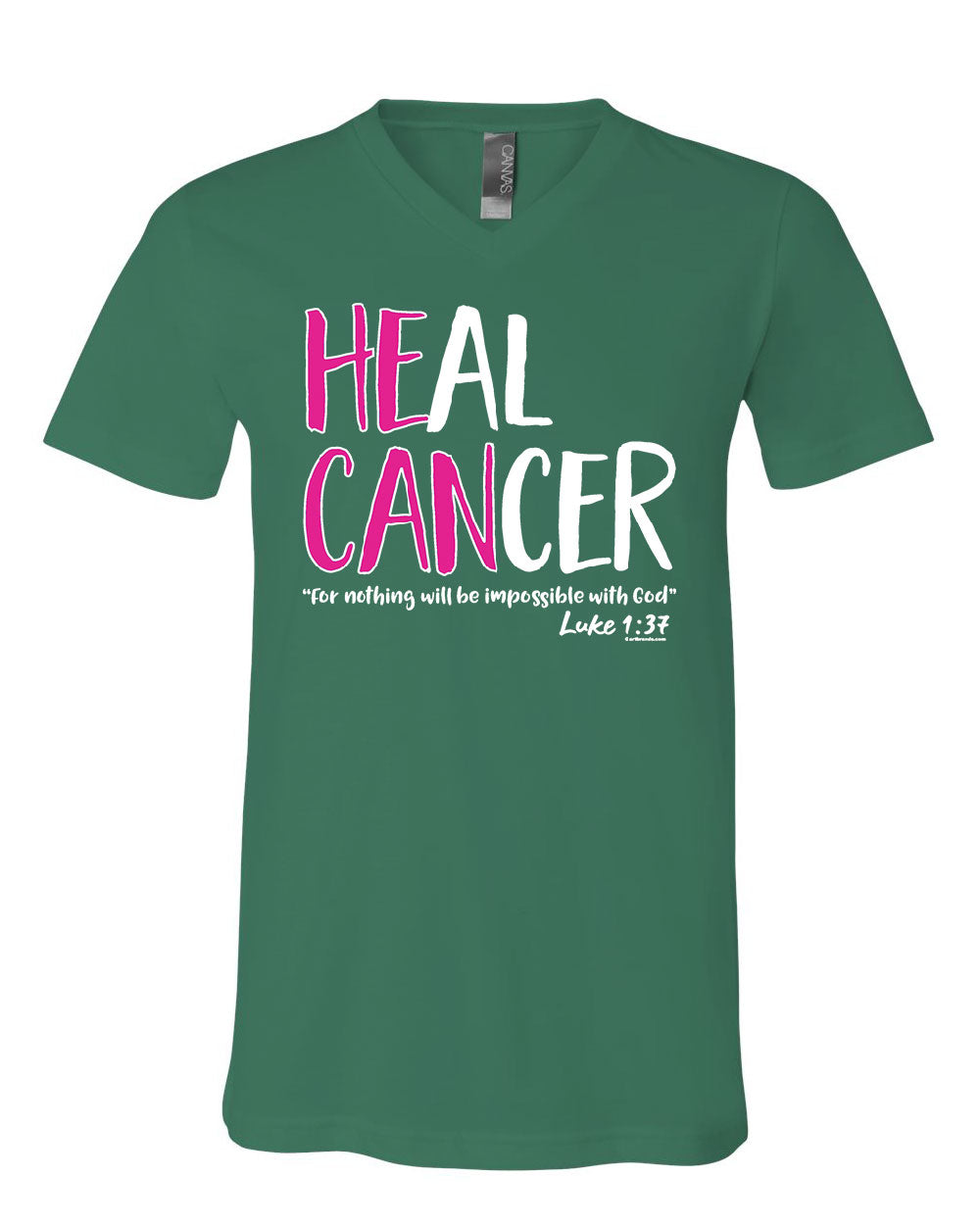 He Can Heal Cancer Luke 137 V Neck T Shirt Breast Cancer Awareness Tee